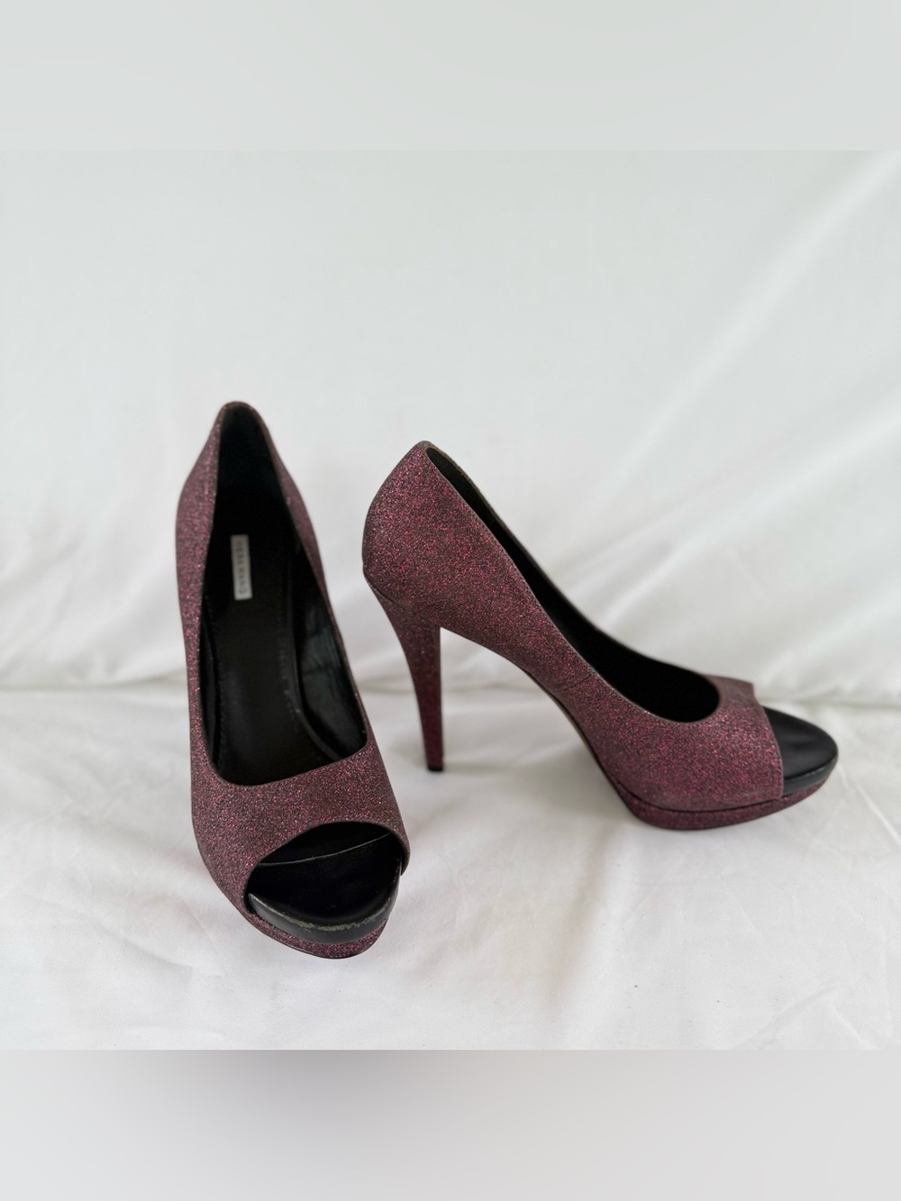 Vera Wang Purple Glitter Stilettos Womens 7.5 Peep Toe Evening Pump Heels